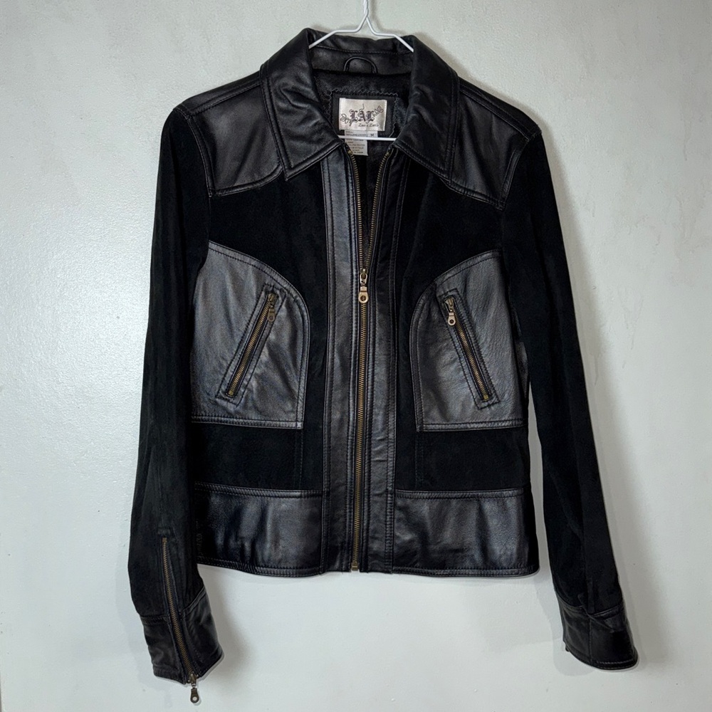 Gorgeous LAL Black Lamb Leather Suede Sexy Moto Jacket Zipper Sleeves Sz M